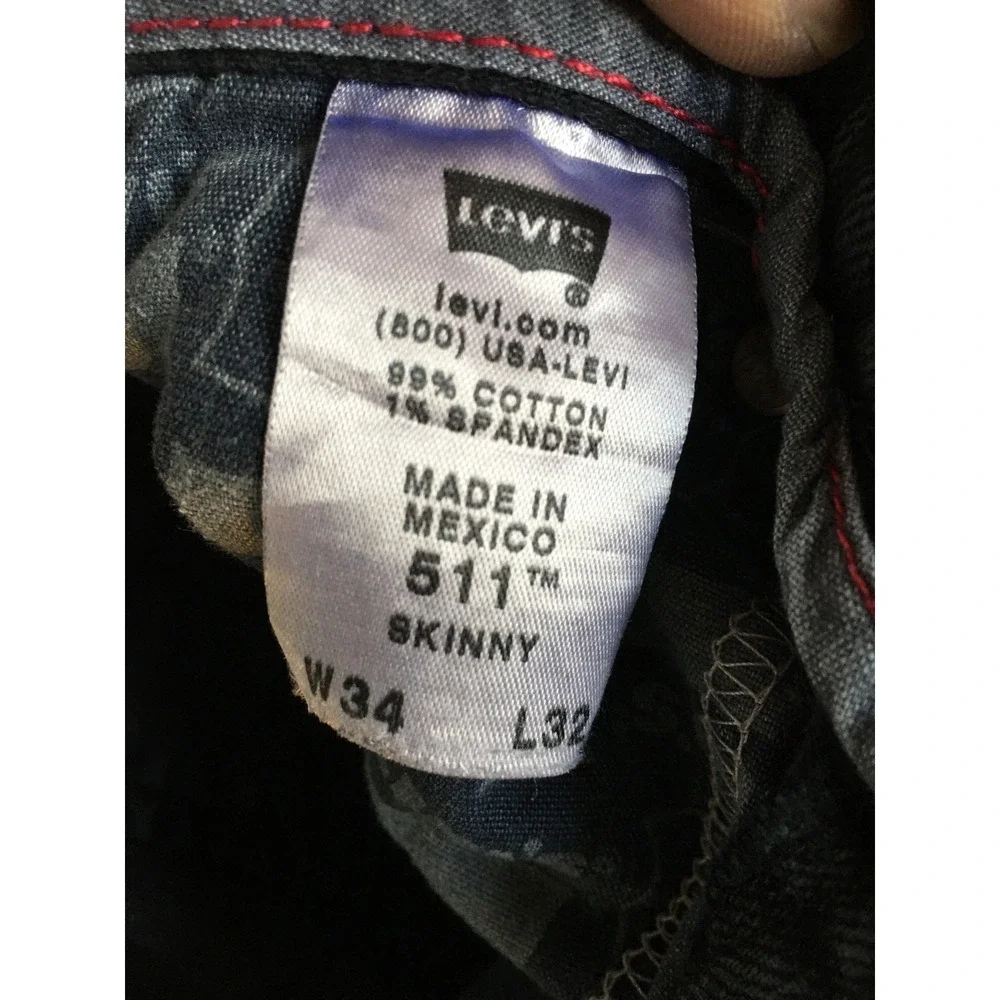 Levis 511 Skinny Jeans Mens 34x32 Faded Black Stretch Denim Pants